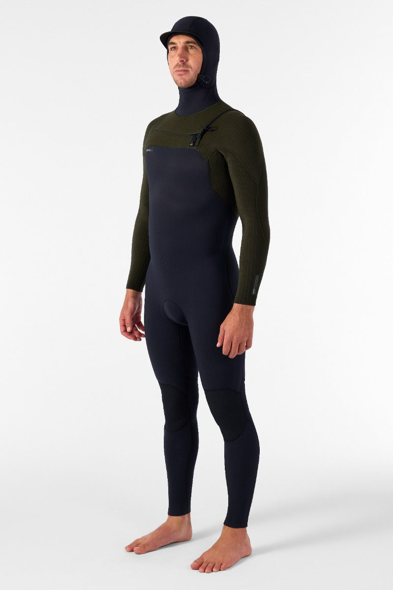 O'Neill Hyperfreak 5/4+ Chest Zip W/Hood Wetsuit (Black/Ranger) - Wet N Dry Boardsports 5