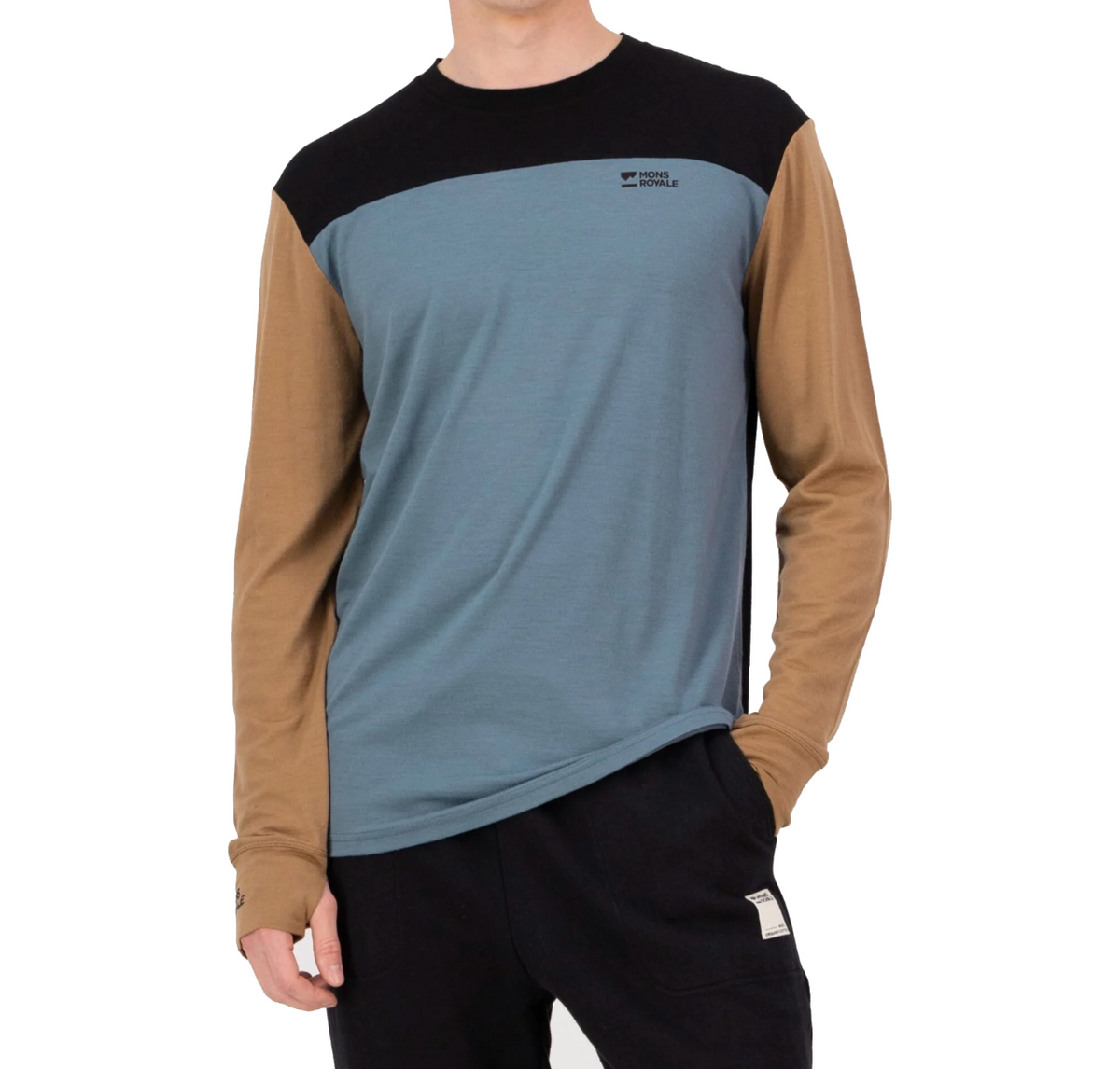 Mons Royale Yotei Merino Long Sleeve (Blue/Toffee/Black) - Wet N Dry Boardsports 1