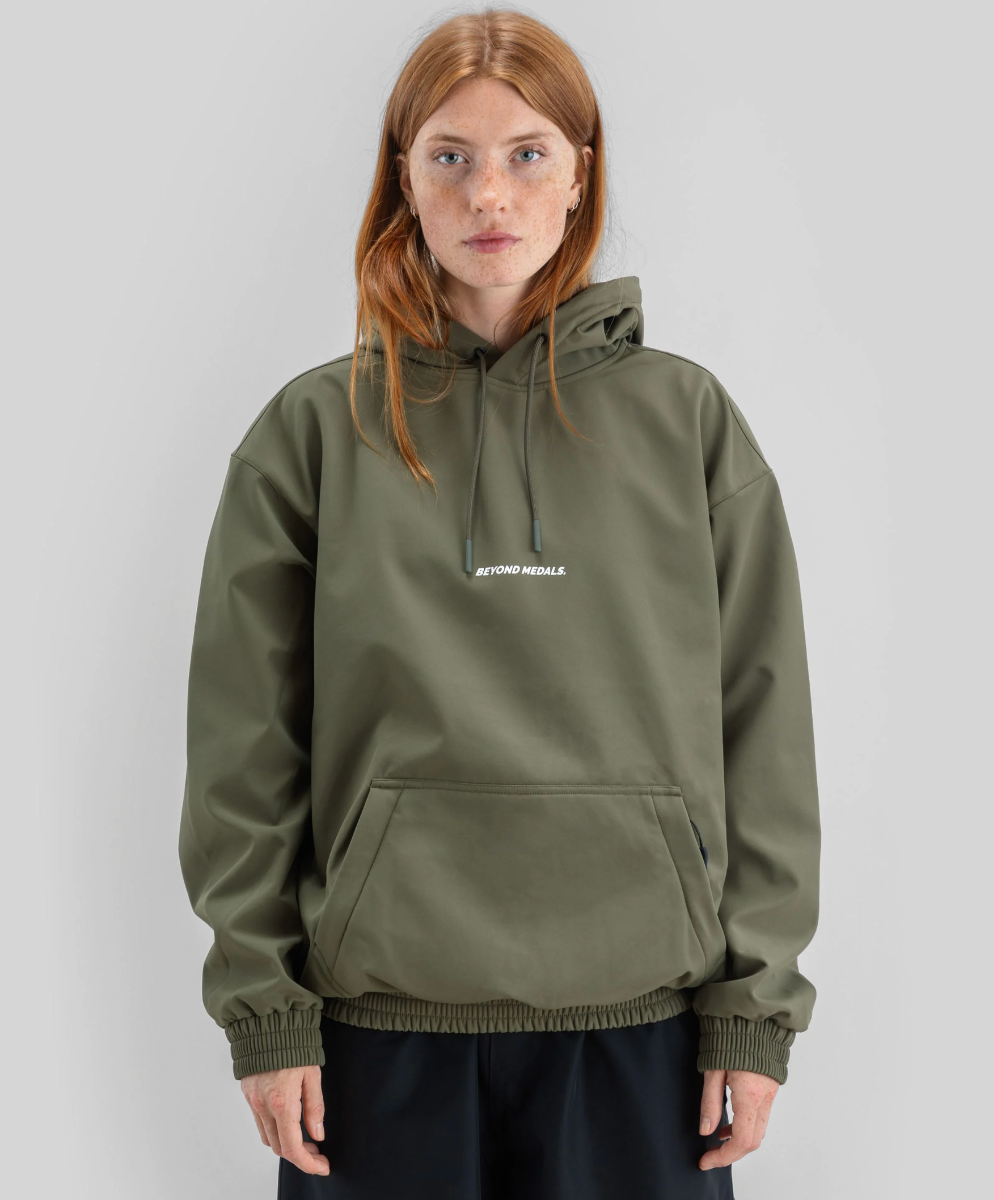 Beyond Medals Softshell Hoodie Unisex (Green) - Wetndry Boardsports - Model