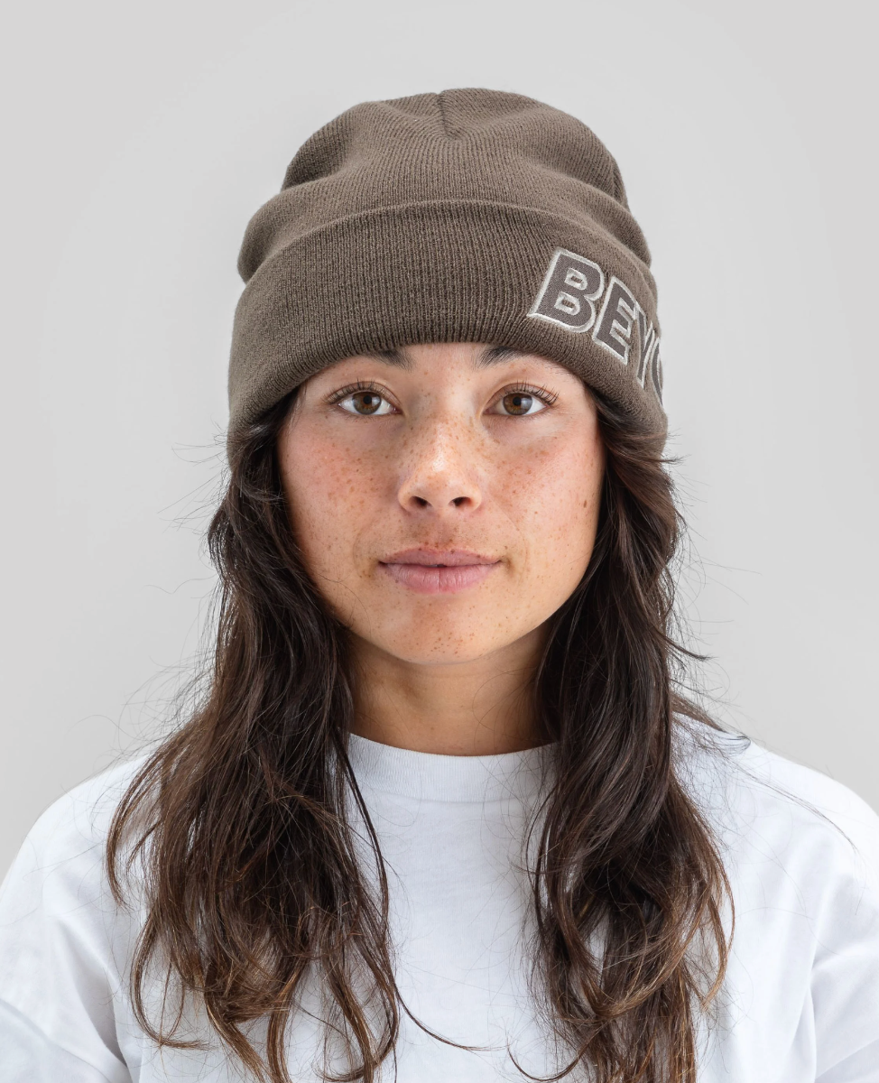 Beyond Medals Outline Beanie (Brown) - Wetndry Boardsports - Model