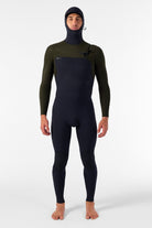 O'Neill Hyperfreak 5/4+ Chest Zip W/Hood Wetsuit (Black/Ranger) - Wet N Dry Boardsports 1