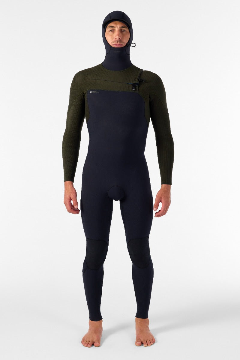 O'Neill Hyperfreak 5/4+ Chest Zip W/Hood Wetsuit (Black/Ranger) - Wet N Dry Boardsports 1