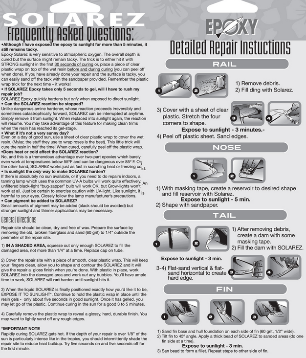 Solarez Epoxy 2oz Ding Repair Tube instructions
