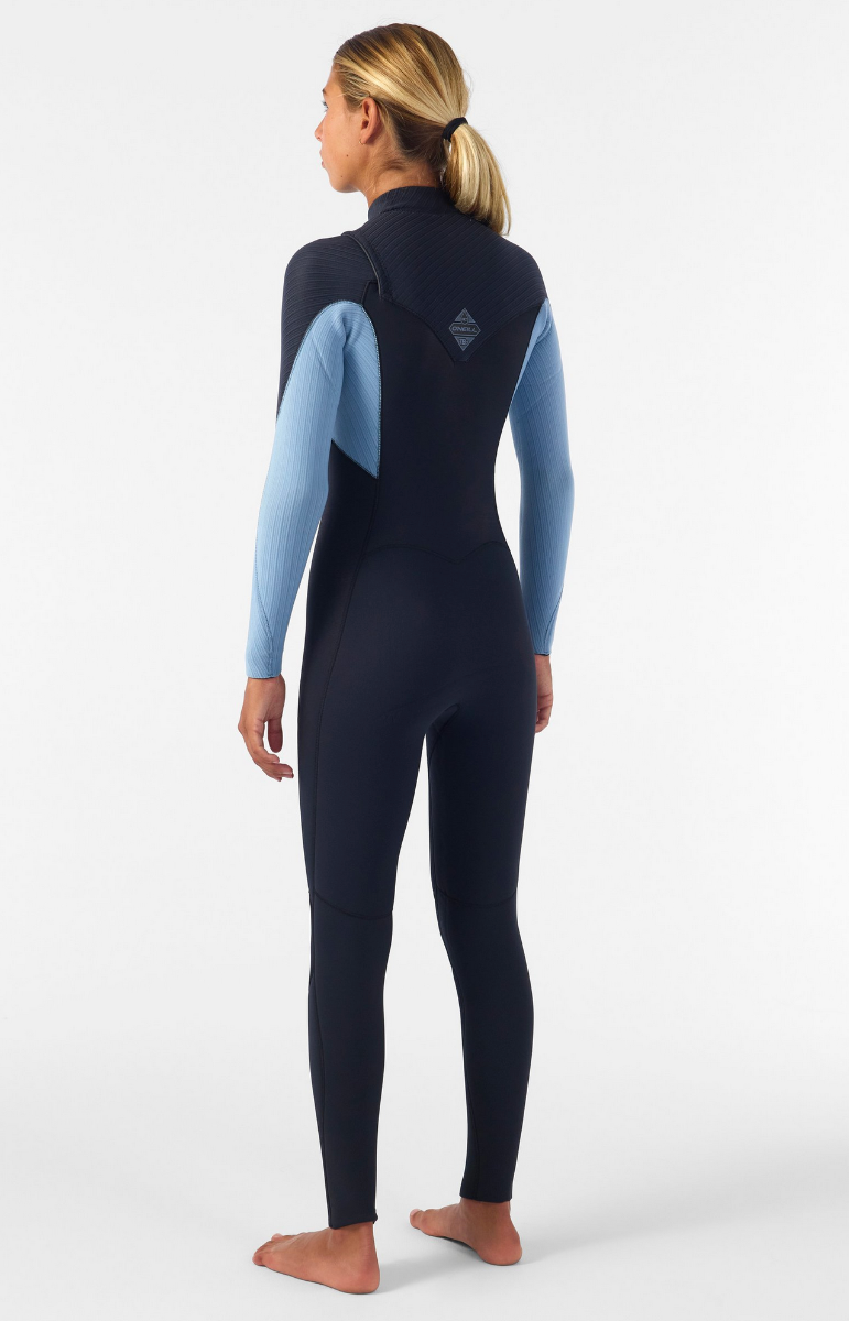 O'Neill Womens Hyperfreak 4/3mm Chest Zip Wetsuit (Black/Fade Denim) - Wetndry Boardsports - Back