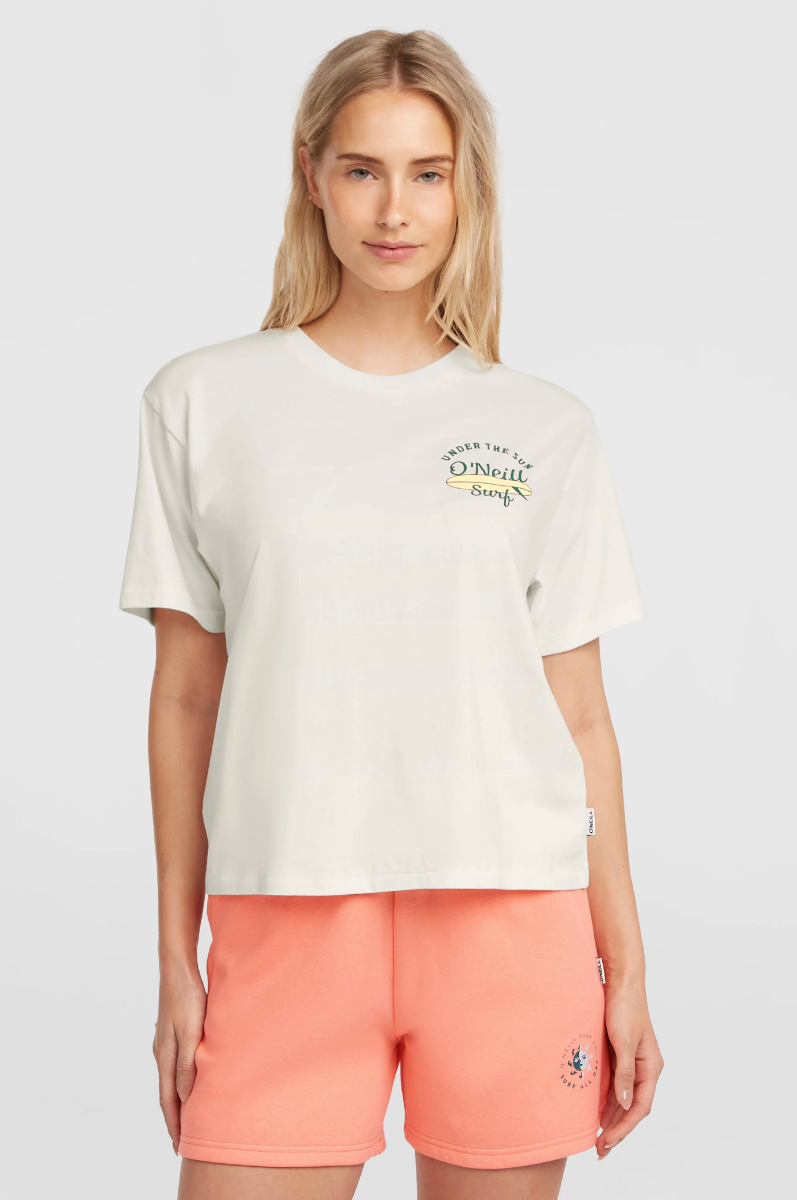 O'neill Womens Boxy Back Print T-Shirt (Snow White) - Wetndry Boardsports - Model